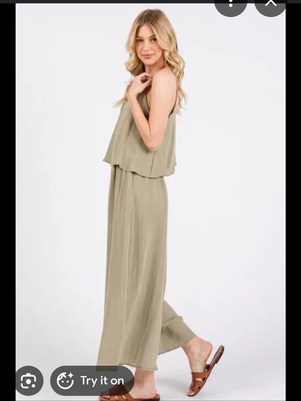 Pink Lily olive green linen jumpsuit